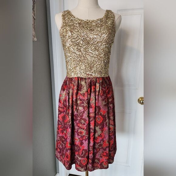 Anthropologie wren gold sequin jacquard sleeveless dress - Size Small - Picture 5 of 11